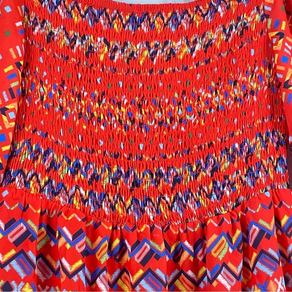 A. Calin By Flying Tomato Bohemian Smocked Tiered Bubble Puff Sleeve Dress Large - Picture 13 of 16